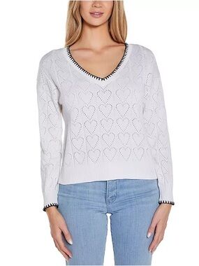 Belldini Heart Pointelle V-neck Sweater